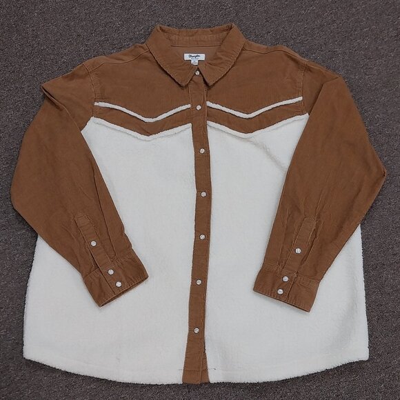 Wrangler Women's Retro Americana Sherpa Shirt-Jacket - Caramel - Picture 1 of 2